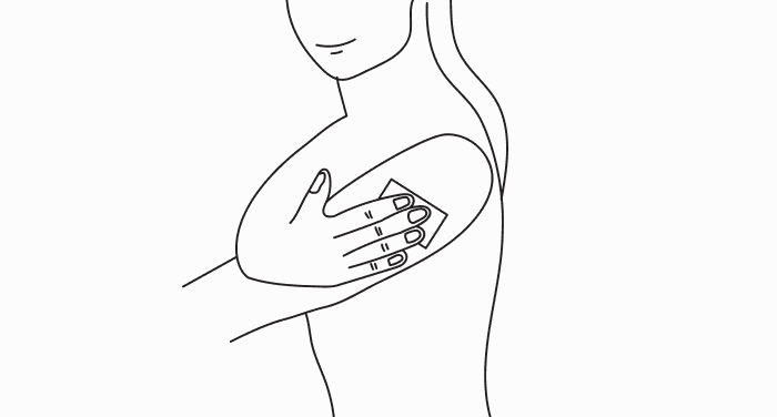 A line drawing of a person pressing a gauze pad against the side of their upper arm after removing the device.